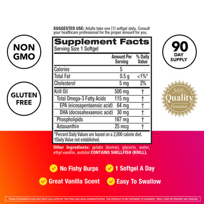 MegaRed Antarctic Krill Oil 500mg Omega 3 Fatty Acid Supplement, Extra Strength EPA & DHA Krill Oil Softgels (90cnt Box), Astaxanthin MegaRed