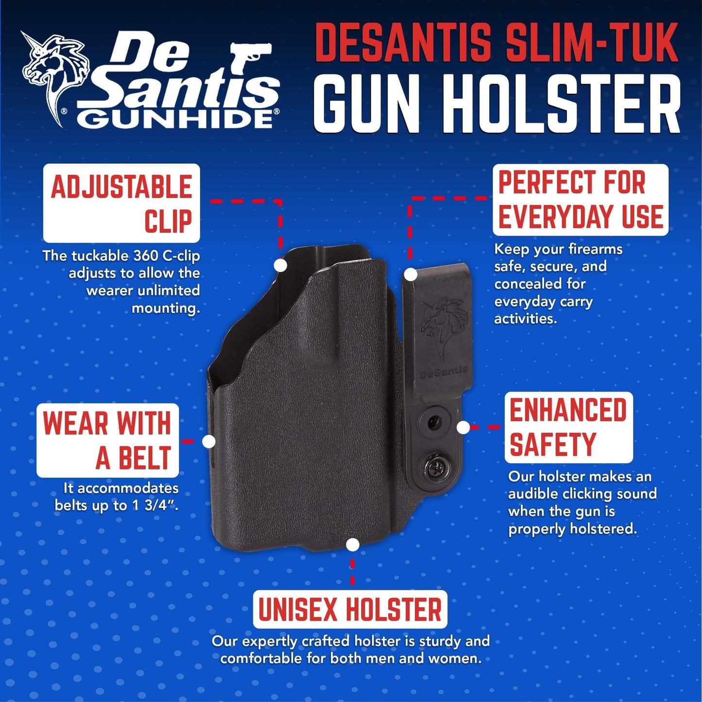 DeSantis Slim-Tuk - IWB Holster for Men and Women, Pistol Holster for Concealed Carry, Suitable for Appendix Wear, Ambidextrous, Made with Kydex, Adjustable Tension, Tuckable 360 C-Clip Gsupps Australia