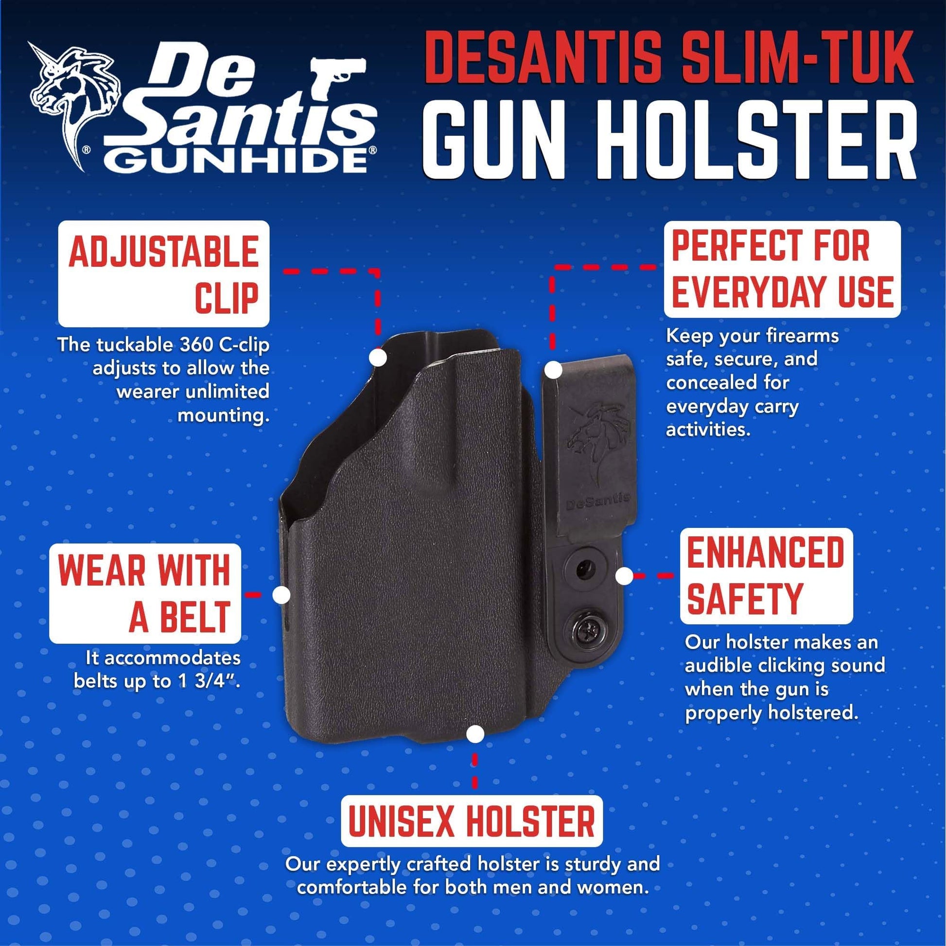 DeSantis Slim-Tuk - IWB Holster for Men and Women, Pistol Holster for Concealed Carry, Suitable for Appendix Wear, Ambidextrous, Made with Kydex, Adjustable Tension, Tuckable 360 C-Clip Gsupps Australia