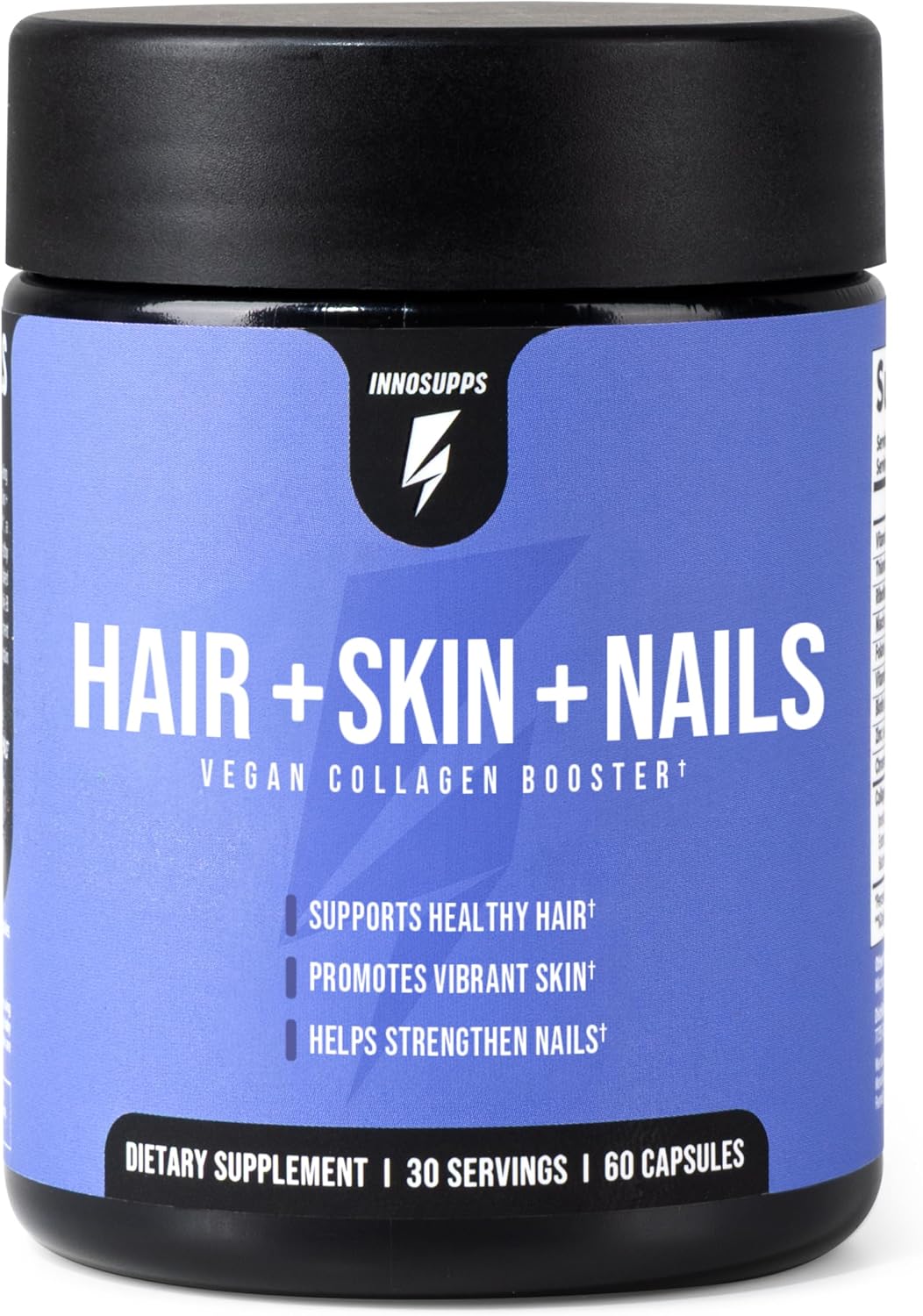 InnoSupps Hair + Skin + Nails Supplement | Vegan Collagen Booster | Biotin, B12, Horsetail Herb Powder | Stimulate Hair Growth, Revitalize Skin, Strengthen Nails | 60 Capsules