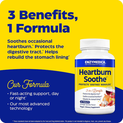 Enzymedica Heartburn Soothe Chewable Supplement, Vanilla Orange, 42 Tablets Gsupps Australia