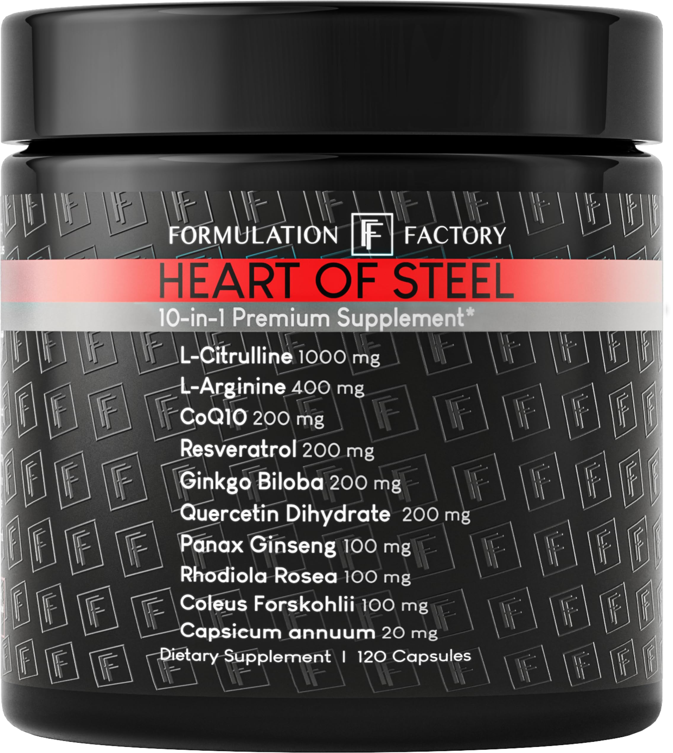 Formulation Factory Heart of Steel - L-Citrulline 1000mg with L-Arginine, CoQ10, Resveratrol, Ginkgo Biloba, Quercetin, Ginseng & Rhodiola Formulation Factory buy australia supplements
