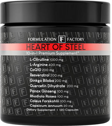 Formulation Factory Heart of Steel - L-Citrulline 1000mg with L-Arginine, CoQ10, Resveratrol, Ginkgo Biloba, Quercetin, Ginseng & Rhodiola Formulation Factory buy australia supplements