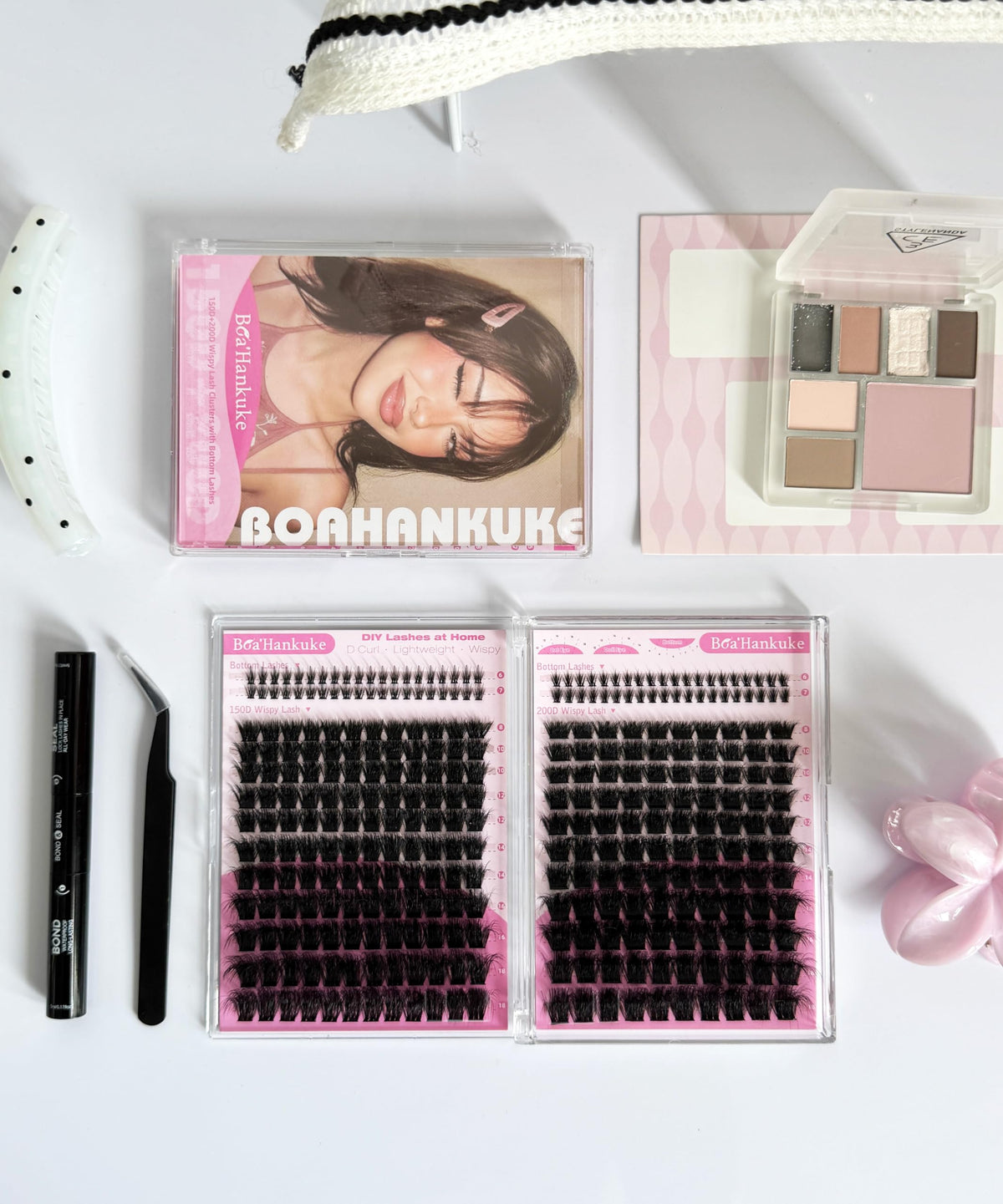 Fluffy Lash Clusters Kit with Bottom Lashes Volume Eyelash Extension Kit 150D+200D Thick Eyelash Clusters Kit 8-18MM Wispy Individual Lashes with Waterproof Lash Bond&Seal D Curl Lash Extension kit Boahankuke