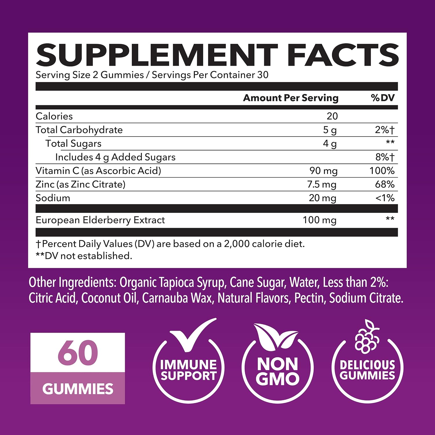 Sambucus Elderberry Gummies with Vitamin C & Zinc, Berry, 30 Servings | Vegan, Non-GMO, Gluten Free Elderberry Gummies, 100mg Extract Per Serving for Immune Support and Wellness Defense, 60 Count Gsupps Australia