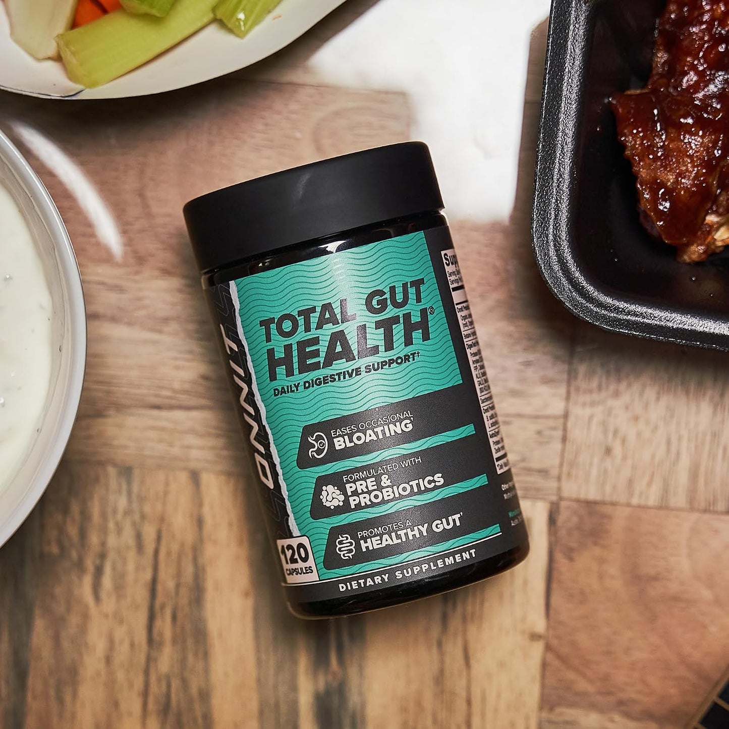 ONNIT Total Gut Health Daily Digestive Support, IGEN™ Non-GMO Tested Digestion Supplement for Women and Men with 7 Strains of Probiotics, Prebiotics, Enzymes and Betaine HCL, 60 Count