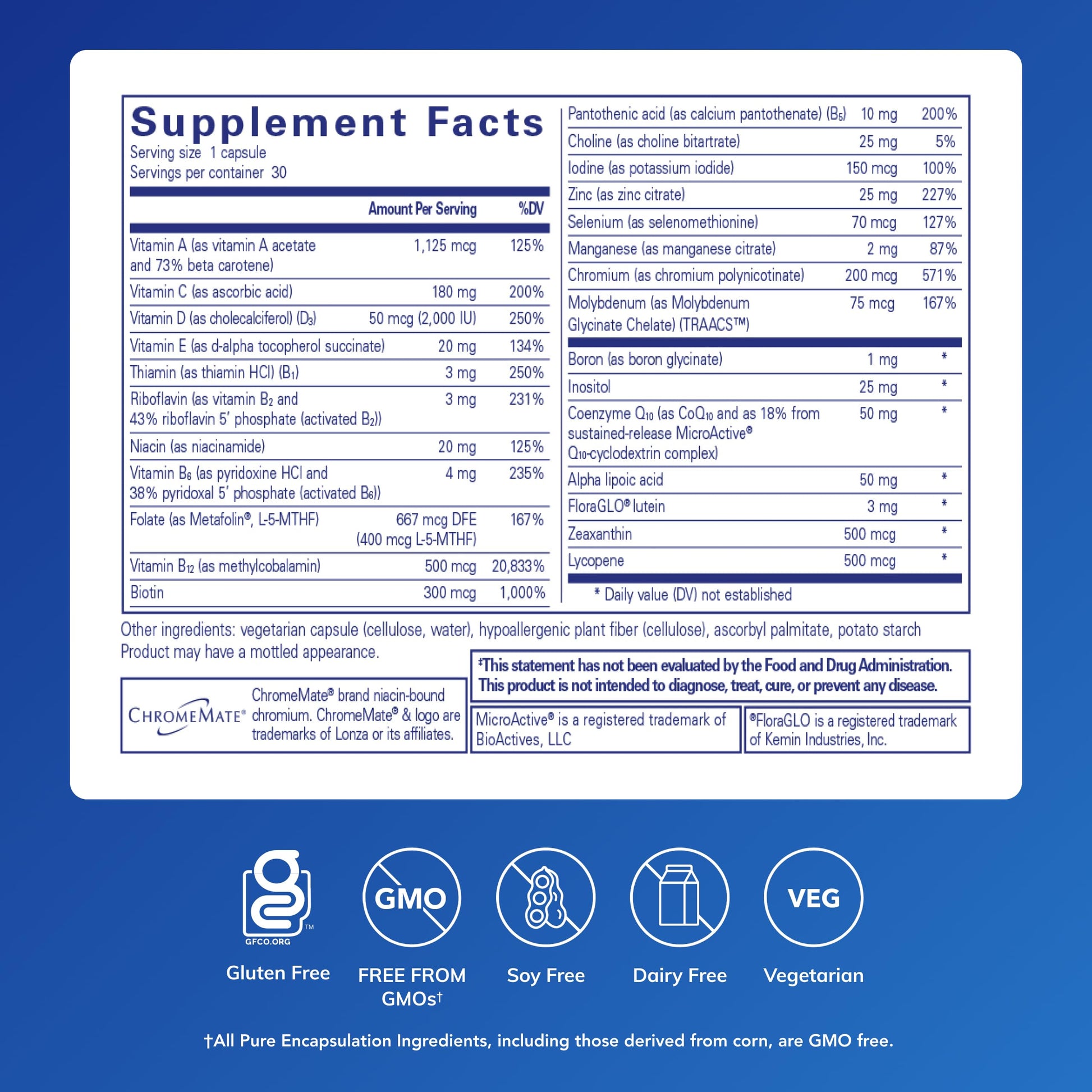 Pure Encapsulations O.N.E. Multivitamin - Once Daily Multivitamin with Antioxidant Complex Metafolin, CoQ10, and Lutein to Support Vision, Cognitive Function, and Cellular Health* - 30 Capsules Pure Encapsulations buy australia supplements