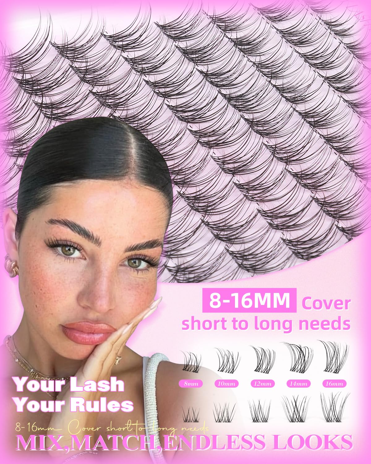 Natural Lash Clusters Venus Wispy Cluster Eyelash Extensions Invisible Thin Band Eyelash Cluster 8-16mm DIY Lash Extensions with Clear Band Individual Lashes Clusters Natural Look by WTVANE wtvane
