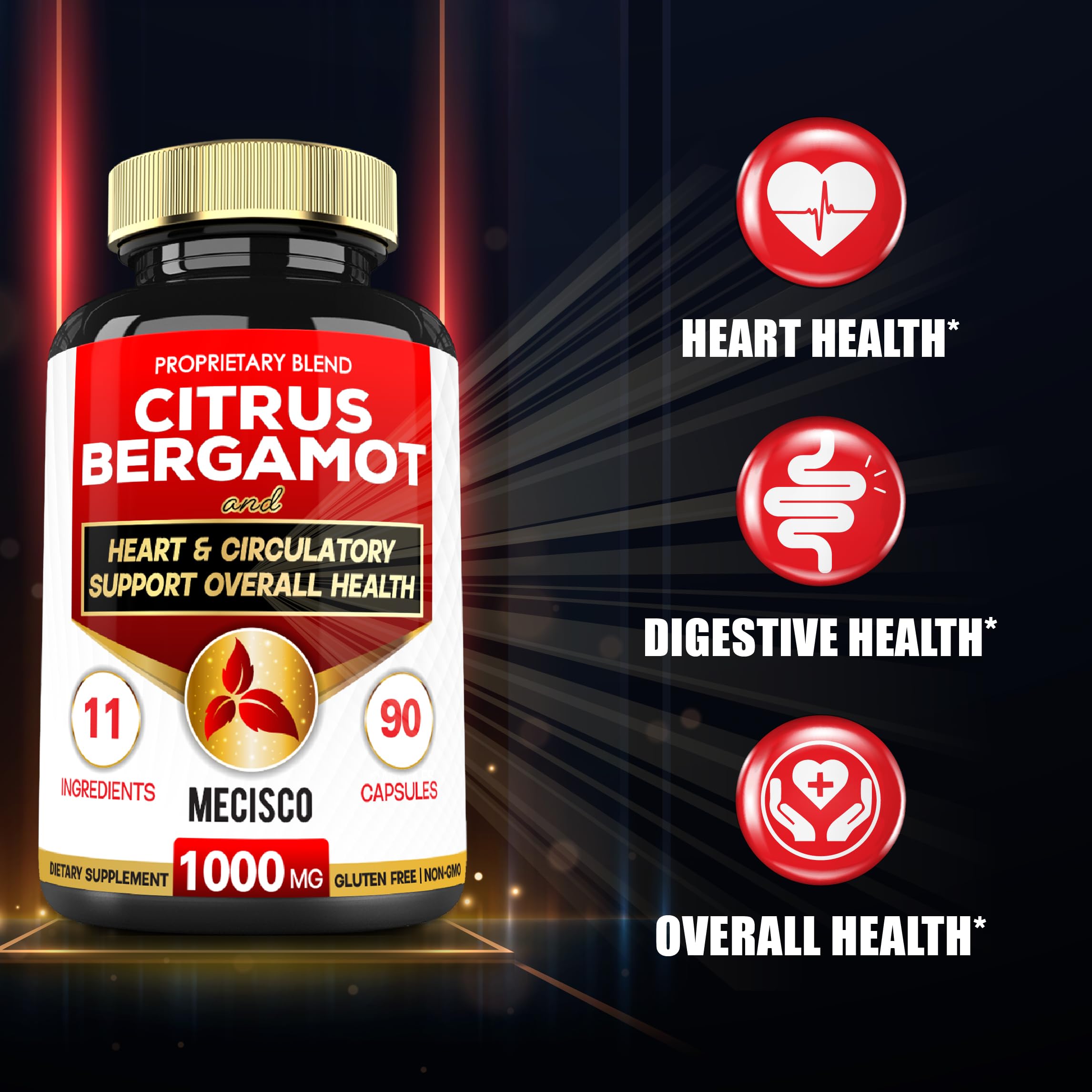 Mecisco 11 in 1 Citrus Bergamot Supplement 1000mg with Black Chokeberry, Berberine HCl & More - 90 Capsules - Supports Heart Health, Immune System, Energy Production Mecisco buy australia supplements