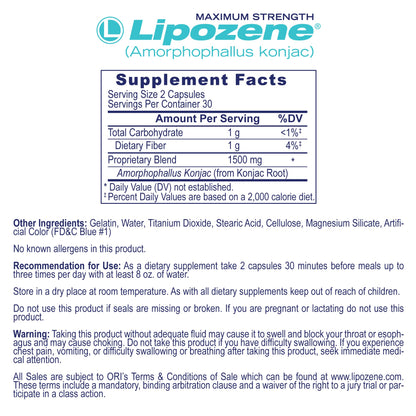 Lipozene Weight-Management Fiber Supplement, 60 Capsules | Non-Stimulant Glucomannan Formula for Healthy Lifestyle Support Lipozene