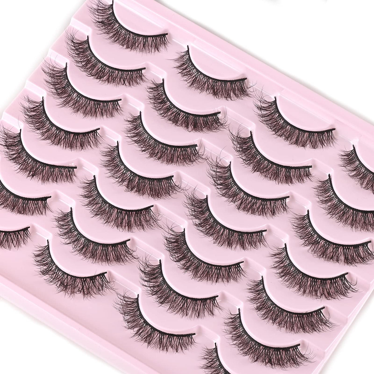 FARRED Natural Lashes Short Eyelashes Wispy False Mink Lash Pack 14 Pair Natural Look Fluffy Cat Eye Strip Eyelash Small Fake Lashes Full Pestañas Sets for MUA and Beginners Daily Makeup (F1 | 8-14mm) FARRED