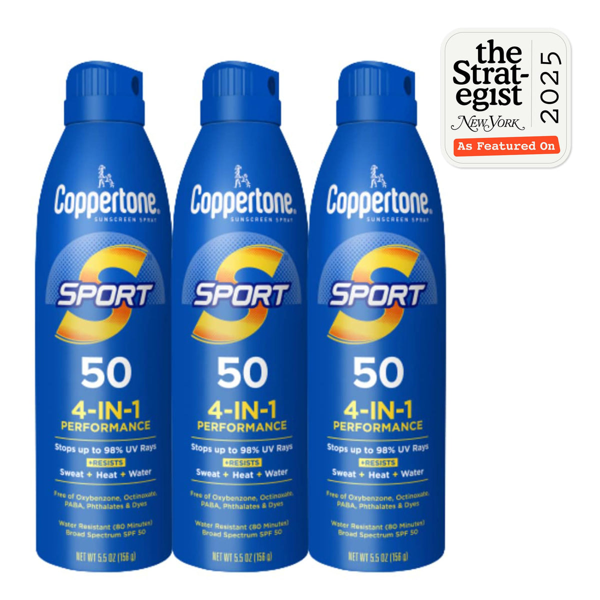 Coppertone SPORT Sunscreen Spray SPF 50, Multipack, 3 x 5.5 FL OZ Coppertone