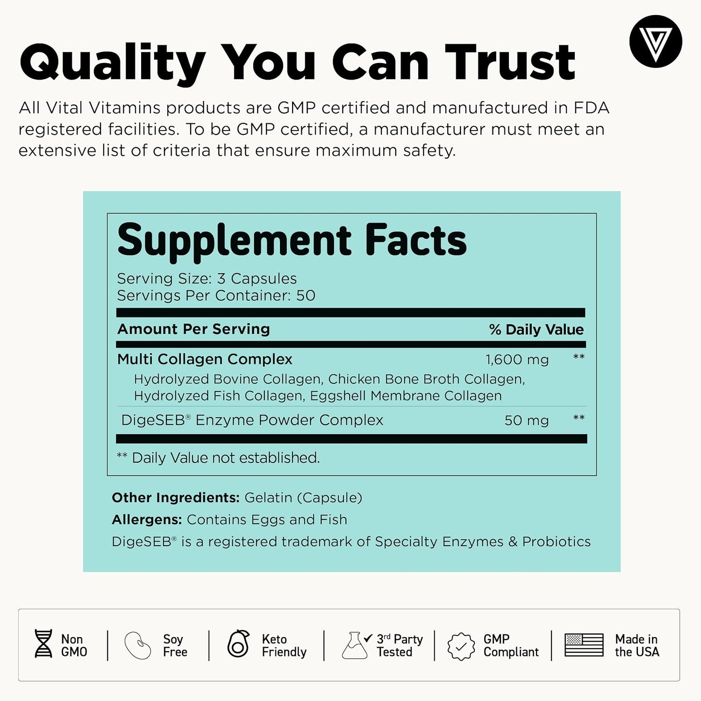 Vital Vitamins Multi Collagen Peptides Complex for Women & Men, 150 Pills | Supports Skin, Hair & Nails, 5 Collagen Types I II III V & X, Grass-Fed Non-GMO Collagen Supplements Gsupps Australia