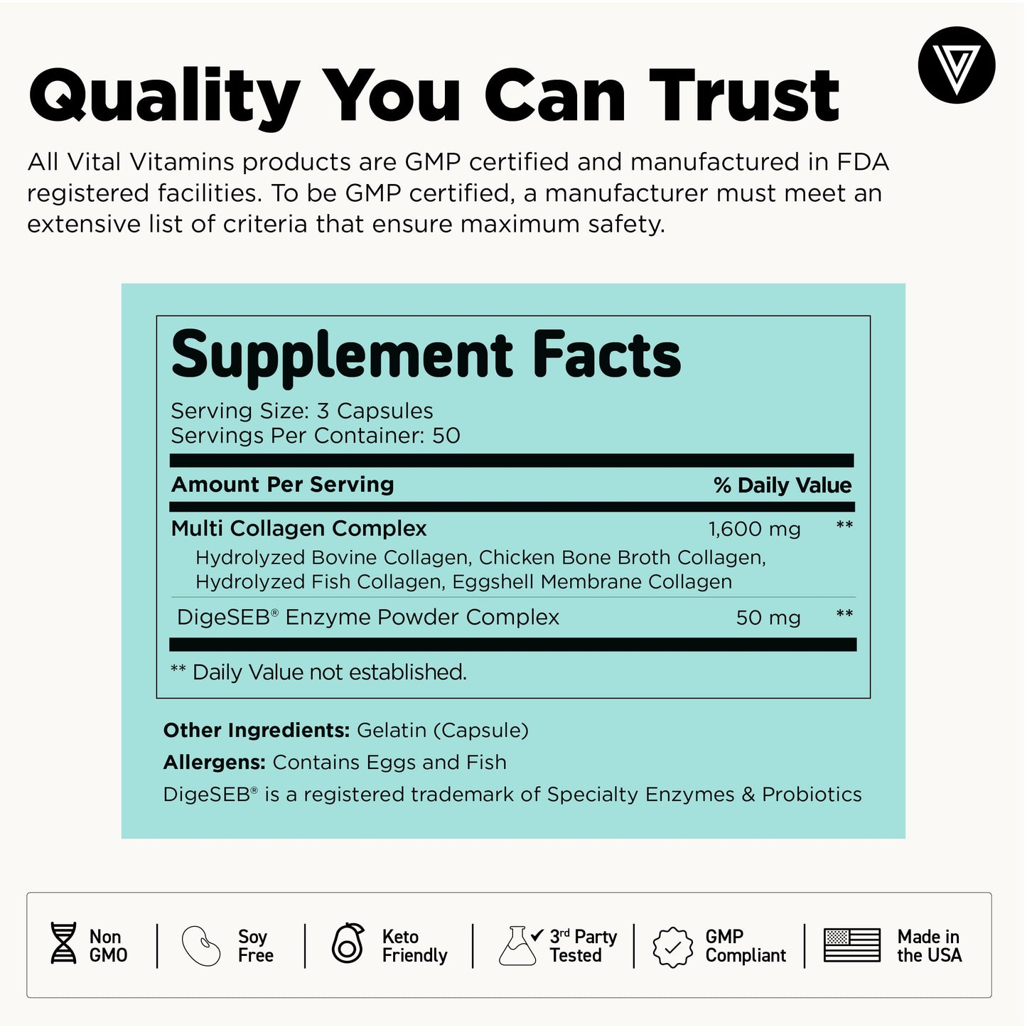 Vital Vitamins Multi Collagen Peptides Complex for Women & Men, 150 Pills | Supports Skin, Hair & Nails, 5 Collagen Types I II III V & X, Grass-Fed Non-GMO Collagen Supplements Gsupps Australia