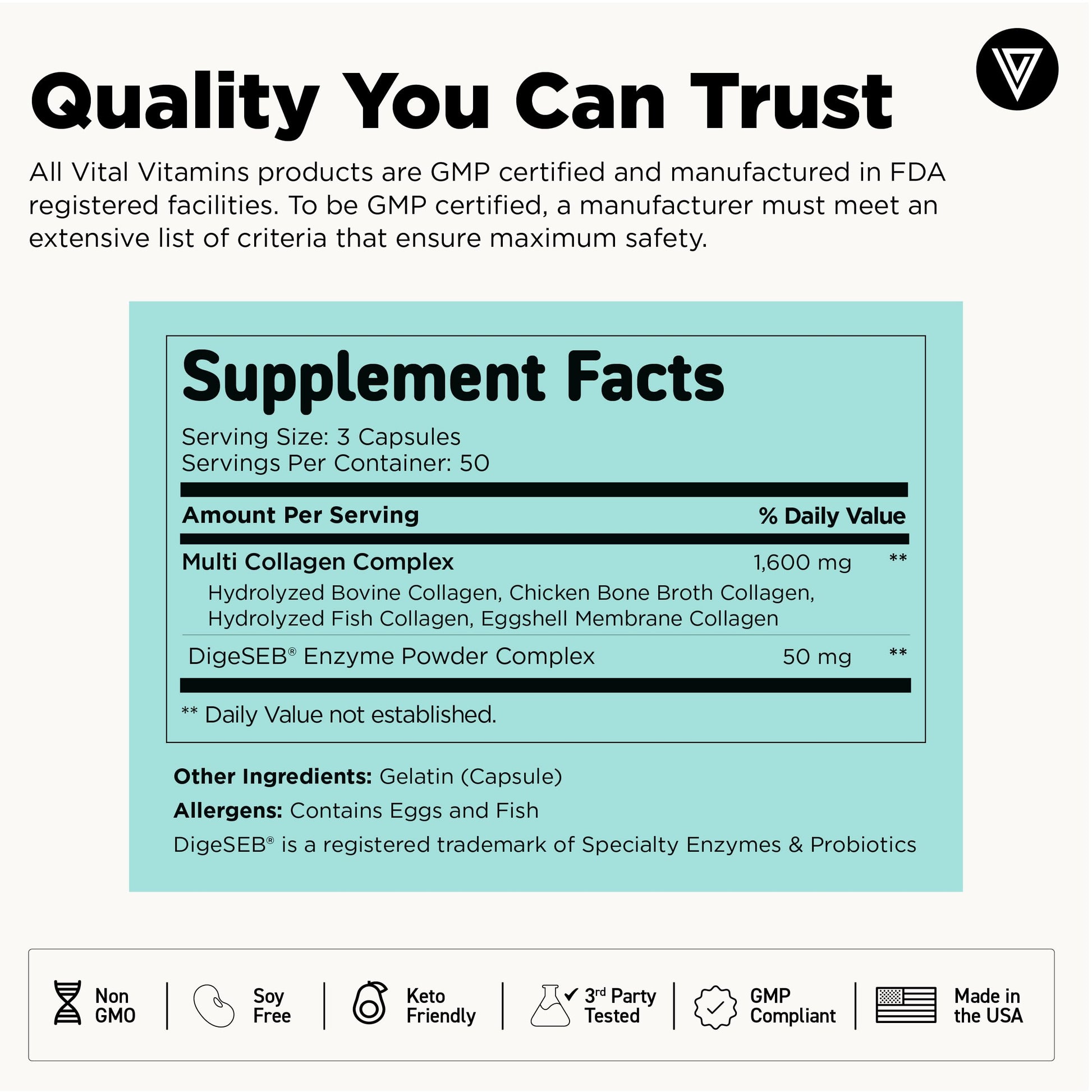 Vital Vitamins Multi Collagen Peptides Complex for Women & Men, 150 Pills | Supports Skin, Hair & Nails, 5 Collagen Types I II III V & X, Grass-Fed Non-GMO Collagen Supplements Gsupps Australia