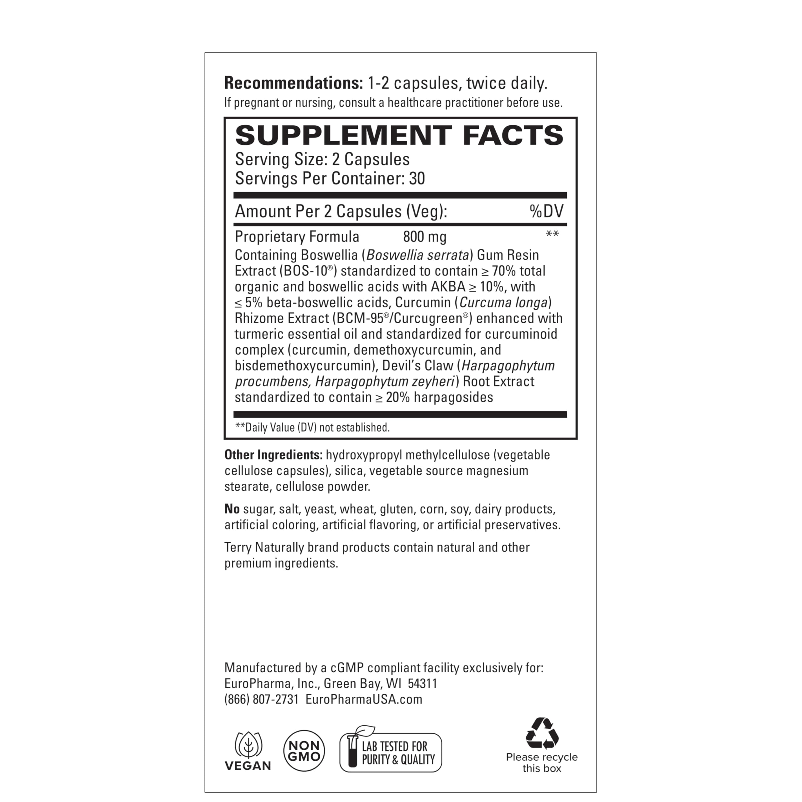 Terry Naturally Arthocin - Boswellia Serrata Capsules with Devil's Claw & Curcumin - Supplement to Support Joint & Spine Health - Herbal Supplement Aids Comfort & Absorption - 60 Capsules Terry Naturally buy australia supplements