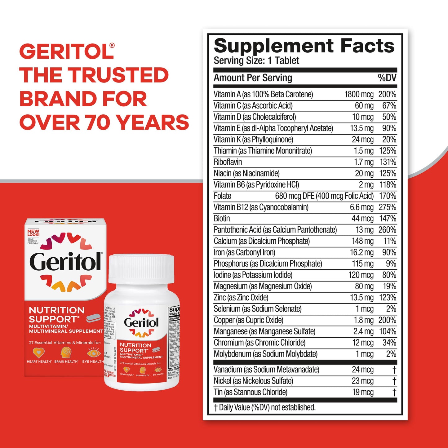 Geritol, Multivitamin Supplement, Contains B-Vitamins, Antioxidants, Vitamins C, E & D and Iron, 26 Essential Vitamins and Minerals, Gluten-Free Geritol