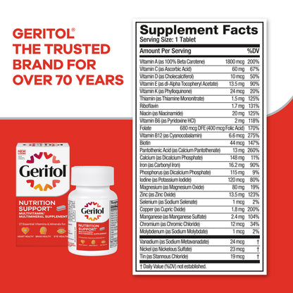 Geritol, Multivitamin Supplement, Contains B-Vitamins, Antioxidants, Vitamins C, E & D and Iron, 26 Essential Vitamins and Minerals, Gluten-Free Geritol