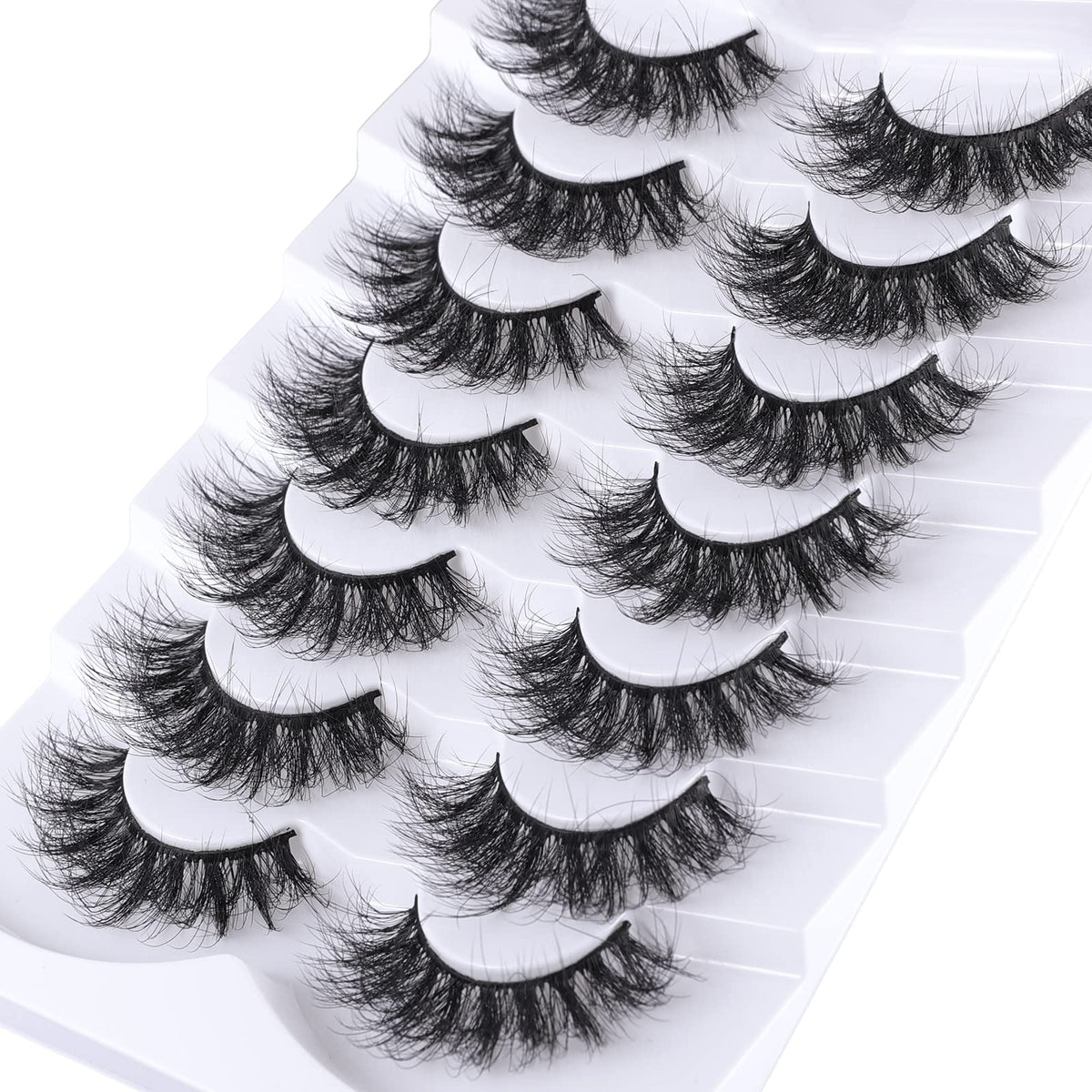 Mebver Lashes Eyelashes 8D Fluffy False Eyelashes Wispy Faux Mink Lashes Light Weight Fake Eyelashes Cat Eye Lashes 7 Pairs Pack, Black Mebver