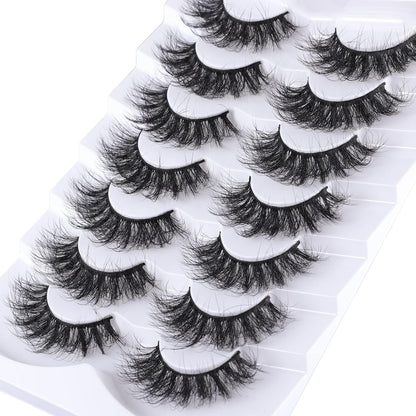 Mebver Lashes Eyelashes 8D Fluffy False Eyelashes Wispy Faux Mink Lashes Light Weight Fake Eyelashes Cat Eye Lashes 7 Pairs Pack, Black Mebver