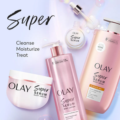 Olay Super Serum Body Wash for Extra Dry Skin, 24hr Long Lasting Rich Hydration, 5+ Ingredient Complex for Bright, Even, Firm, & Luminous Skin, with Collagen Peptide, Vitamin C & Shea Butter, 20 fl oz Olay