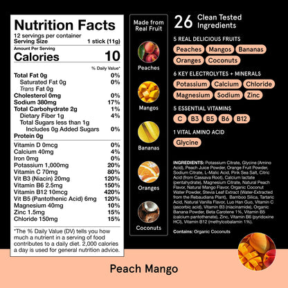 DryWater Electrolyte Powder Packets, Peach Mango - Hydration Packets Drink Mix with Zero Added Sugar for Rehydration & Energy - 6 Key Electrolytes DryWater