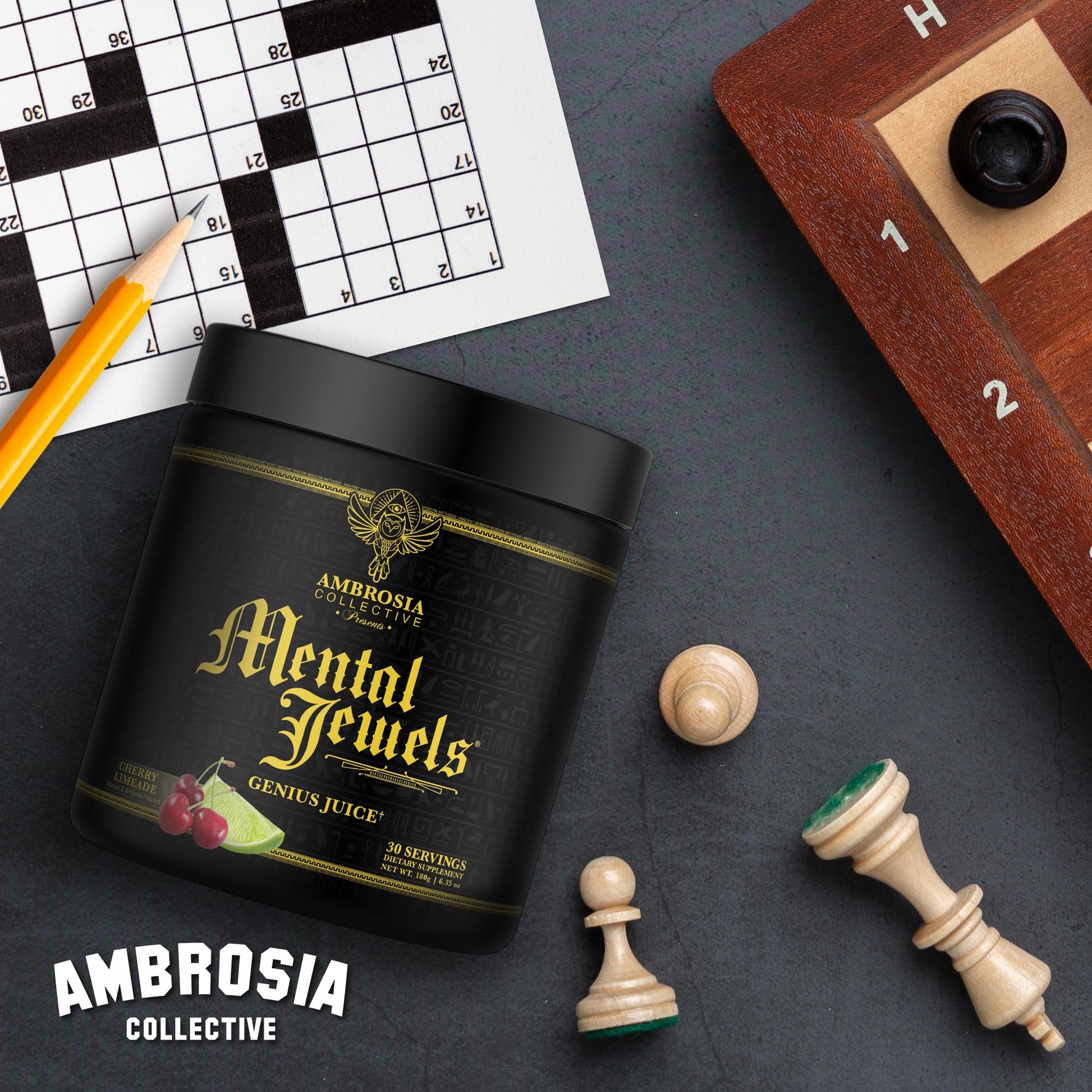 Ambrosia Mental Jewels Nootropic Brain Supplement Powder | Alpha GPC, Bacopa & Phosphatidylserine | Memory, Focus & Concentration Support | 30 Servings | Cherry Limeade Ambrosia buy australia supplements