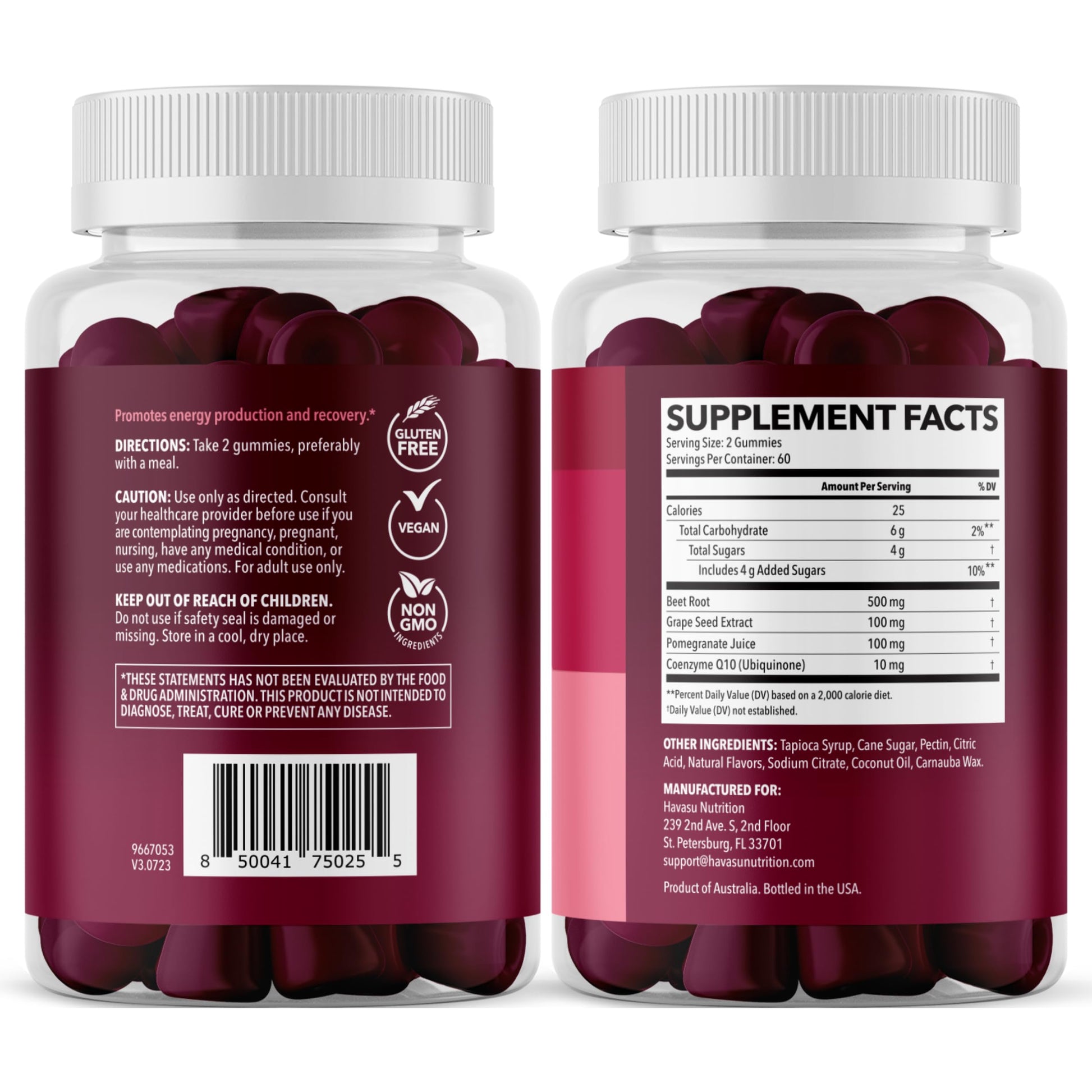 Beet Root Gummies with COQ10 and Grape Seed, Mixed Berry, 30 Servings | Nitric Oxide Supplement with Beetroot, Grape Seed Extract and COQ10 for Performance and Recovery, Vegan, Non-GMO, Gluten-Free Gsupps Australia