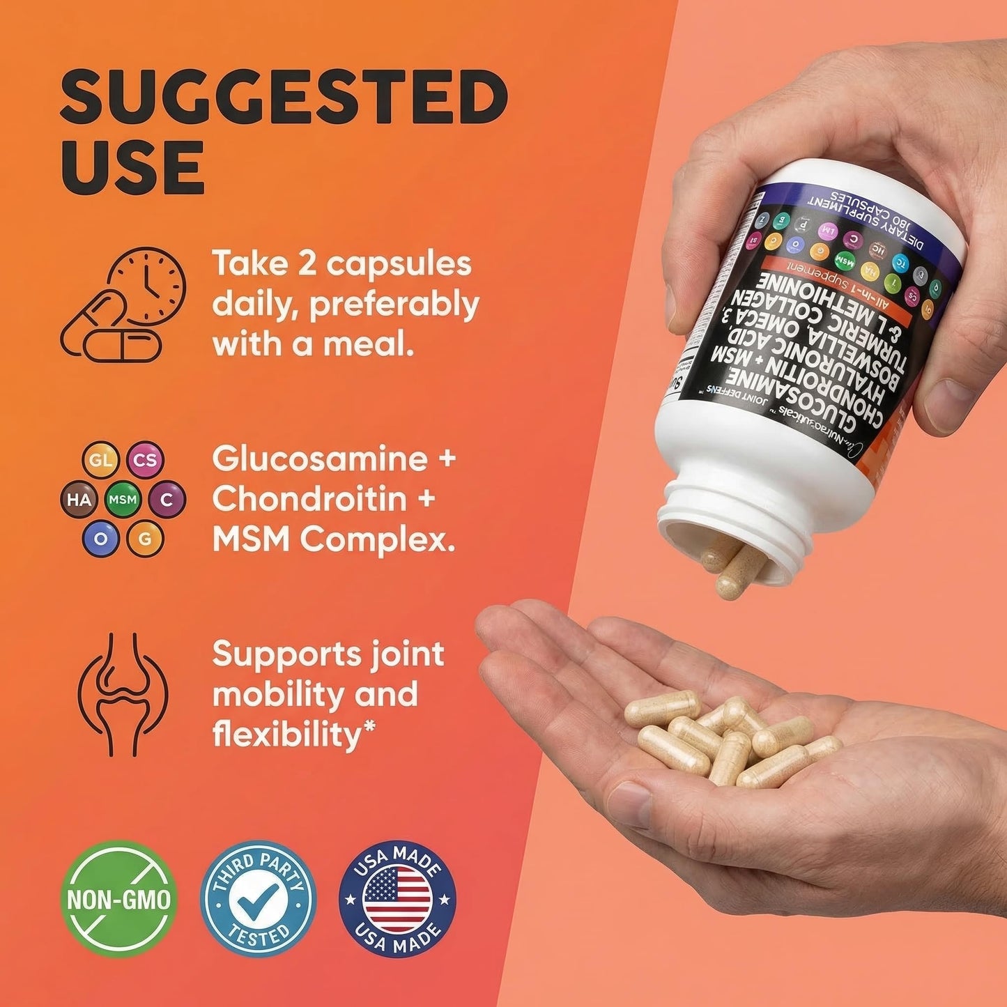 Clean Nutraceuticals Glucosamine 1500mg Chondroitin 1200mg MSM with Turmeric Curcumin, Collagen, Hyaluronic Acid, Omega 3 – Joint Health Supplement for Men & Women Clean Nutraceuticals