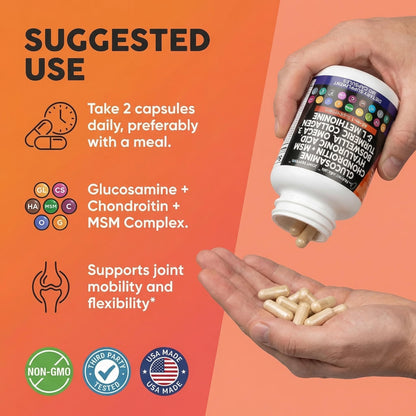 Clean Nutraceuticals Glucosamine 1500mg Chondroitin 1200mg MSM with Turmeric Curcumin, Collagen, Hyaluronic Acid, Omega 3 – Joint Health Supplement for Men & Women Clean Nutraceuticals