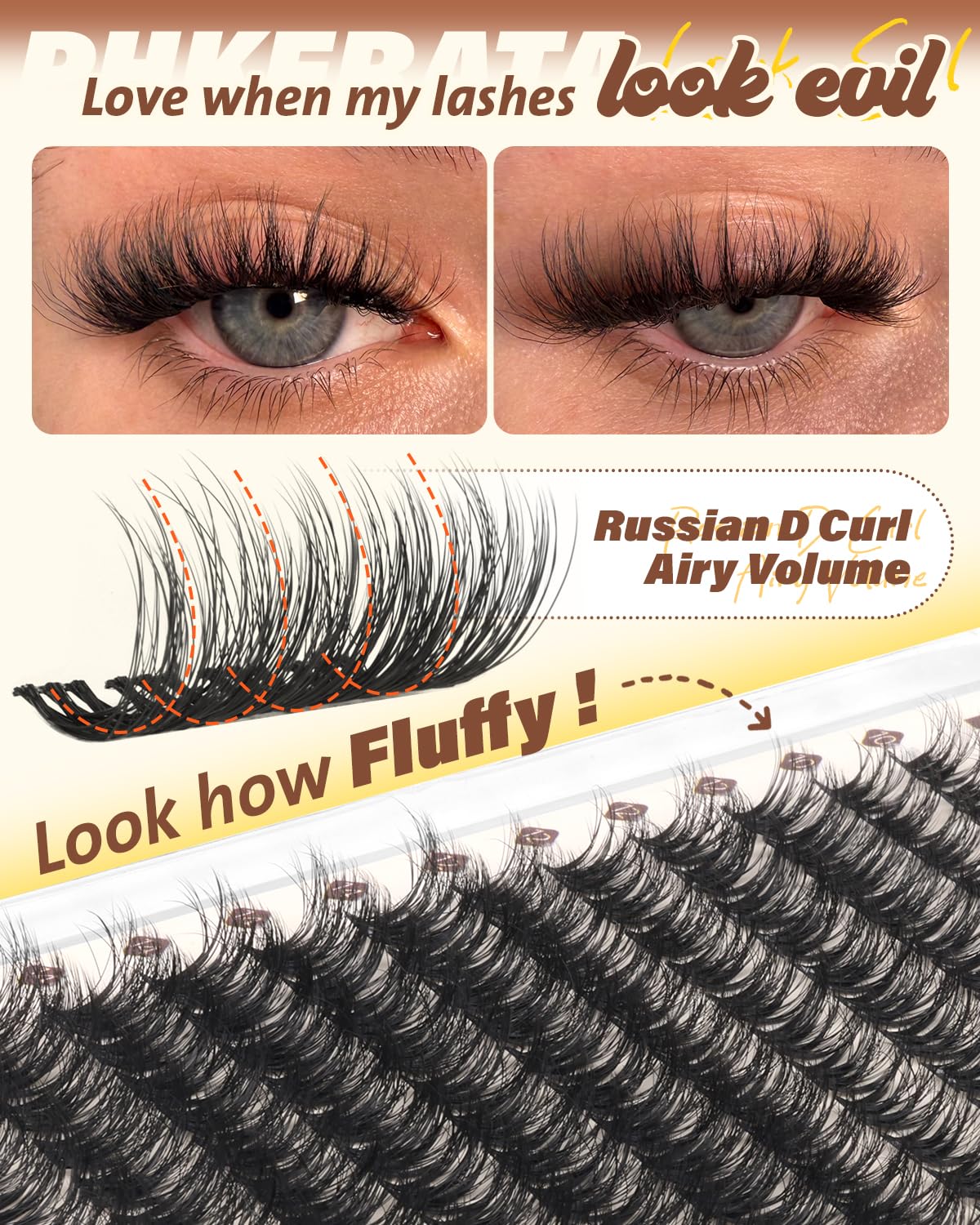 PHKERATA Fluffy Lash Clusters Wispy Eyelash Clusters D Curl PHKERATA