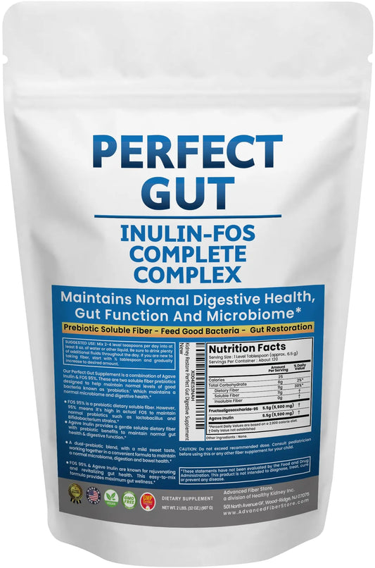 Perfect Gut: Inulin FOS Powder for Gut Health. Prebiotic Inulin. Unique Prebiotic 95% FOS Inulin Agave Fiber Kidney Restore