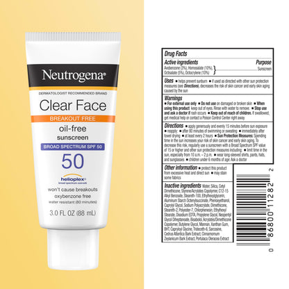 Neutrogena Clear Face Sunscreen Lotion SPF 50, 3 fl. oz Neutrogena