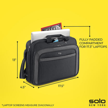 Solo New York Briefcase - Laptop Carrying Bag for Women & Men, Brief for Travel & Work, Front Zippered Pocket, Adjustable Shoulder Strap, Fits 17.3" Computer - Empire, Black Gsupps Australia
