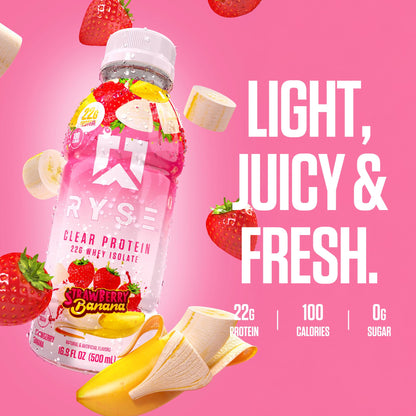 RYSE Clear Protein Drink - Variety Pack - 100 Calories, 22g Whey Isolate Protein Shake, Sugar-Free, 0g Fat & Lactose-Free - Refreshing Ready-to-Drink Beverage - 16.9 fl oz Bottles (12-Pack)