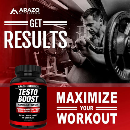 Arazo Nutrition TestoBoost Test Booster Supplement - Potent & Natural Herbal Pills - Boost Muscle Growth - Tribulus, Epimedium, Hawthorn, Zinc, Minerals Gsupps Australia