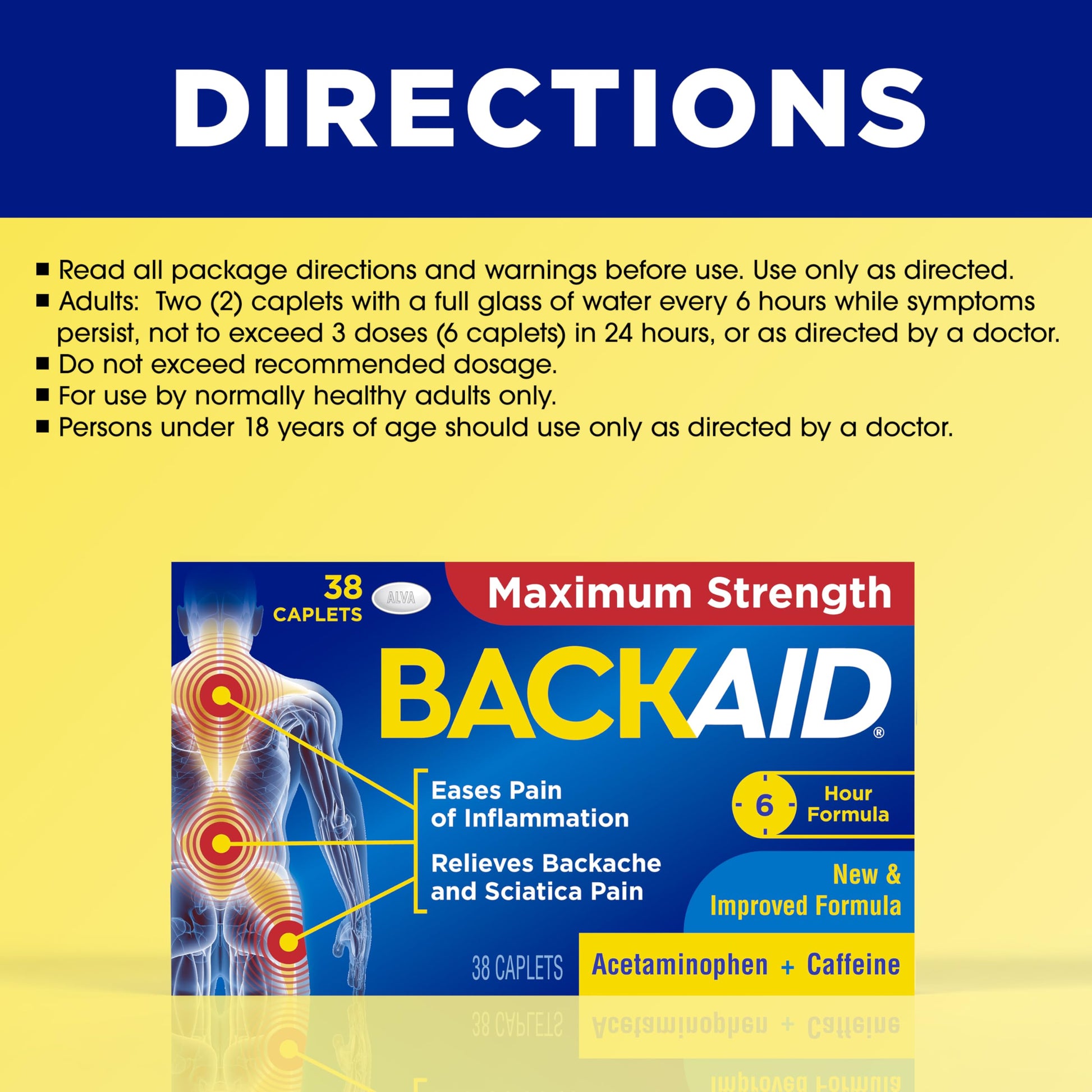 Backaid Maximum Strength Aspirin-Free Pain Relief from Backache, Sciatica and Leg Pain, Powerful Combination, Long-Lasting 6 Hour Formula, 38 Count Backaid buy australia supplements