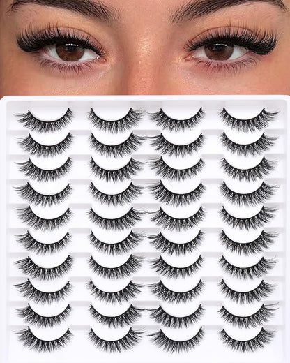 Azenlo False Eyelashes 20 Pairs Wispy Lashes Faux Mink Lashes 14mm 3D Fluffy Cat Eye Lashes （style 20-061) Azenlo
