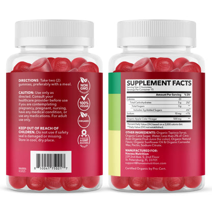Apple Cider Vinegar Gummies, USDA Organic, Apple Flavor, 1-Month Supply | USDA Organic ACV Gummies for Digestive Health, Metabolism & Gut Support, Vegan, Gluten-Free, No Harsh Taste, 60ct Gsupps Australia