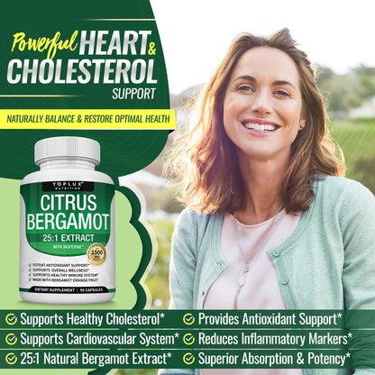 Citrus Bergamot Supplement 1500mg - 25:1 Bergamot Extract to Support Overall Health, Immune System, Potent Antioxidant High Absorption Natural Toplux