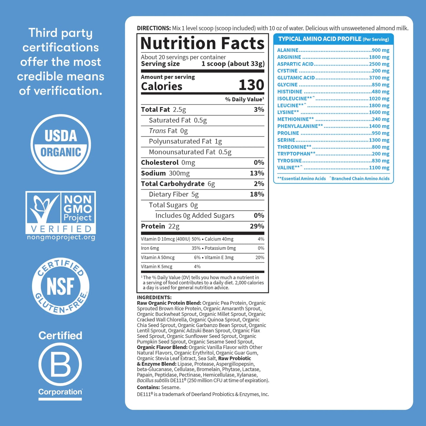 Garden Of Life Protein Powder, Vegan Protein Powder, Bcaa, Probiotics & Digestive Enzymes, Gluten & Lactose Free, Vanilla, 23.28 Ounce Garden of Life