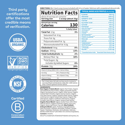 Garden Of Life Protein Powder, Vegan Protein Powder, Bcaa, Probiotics & Digestive Enzymes, Gluten & Lactose Free, Vanilla, 23.28 Ounce Garden of Life