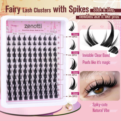 Manga Lash Clusters with Spikes Anime Lashes Cluster Natural Cluster Eyelash Extensions Wispy Spiky Fairy Individual Lashes Invisible Clear Band DIY Lash Extensions 10-16MM 120PCS by zenotti zenotti