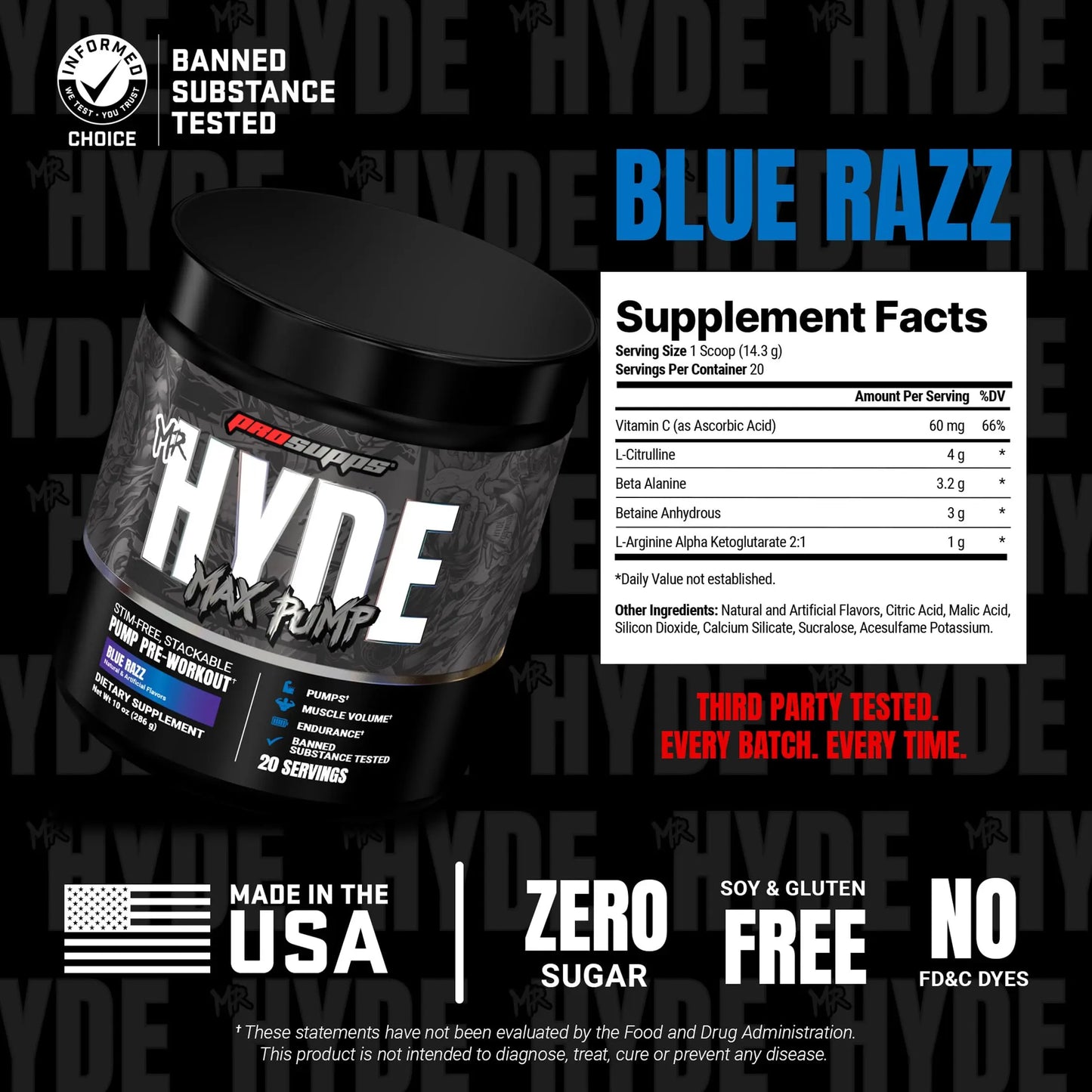 ProSupps Mr. Hyde Max Pump Pre Workout Powder - Stim-Free Preworkout Supports Blood Flow, Muscle Volume & Endurance - Caffeine-Free Nitric Oxide Gym & Fitness Supplements ProSupps