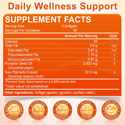 Pumpkin Seed Oil with Saw Palmetto, 3500mg Max Strength per Serving, 150 Softgels, Cold-Pressed with Essential Fatty Acids & Phytosterols, Supports Immune Nature's live