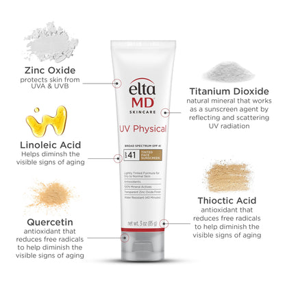 EltaMD UV Physical Tinted 100% Mineral Face Sunscreen, SPF 41, 3 oz EltaMD