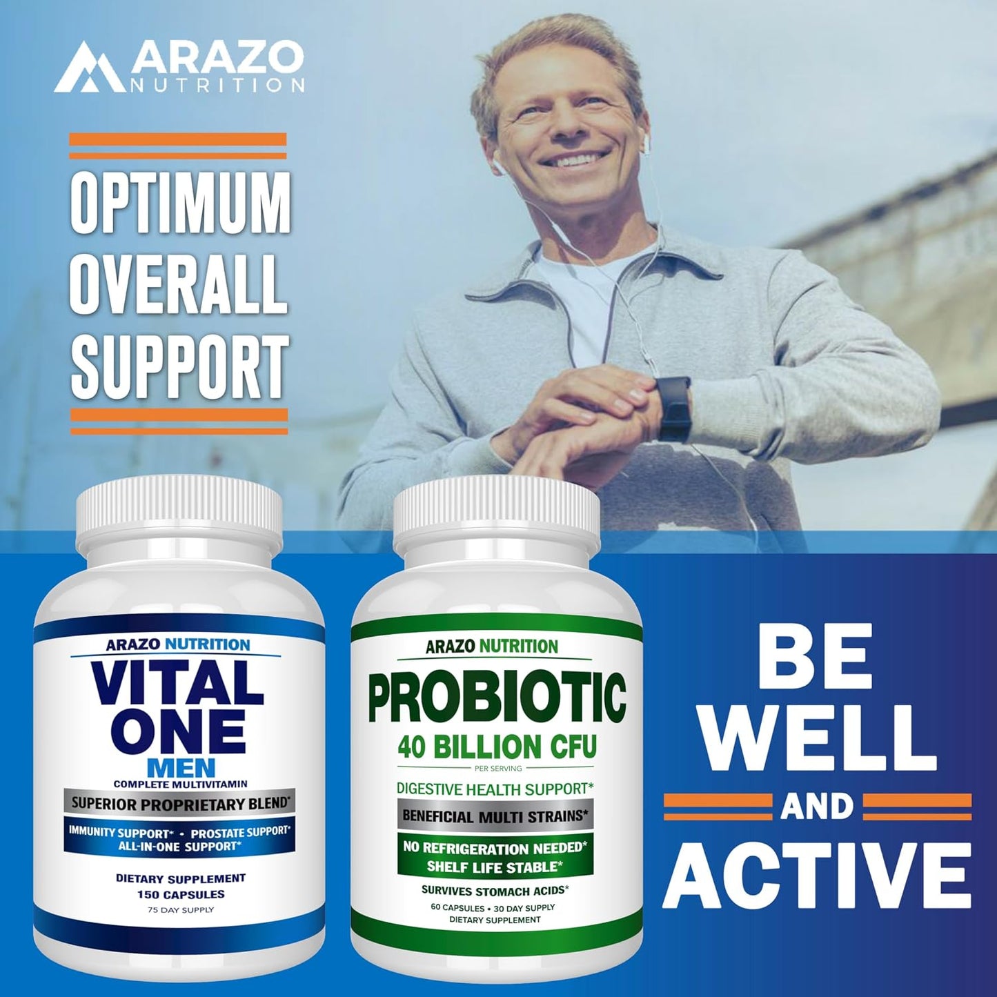Arazo Nutrition Vital One Multivitamin for Men – Daily Wholefood Supplement - 150 Vegan Gsupps Australia