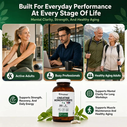 PRISTINE'S Creatine Monohydrate Capsules for Women & Men - NSF Certified 75 Day Supply 3G Creatine Pills for Women - Cognitive & Athletic Performance Support PRISTINE'S