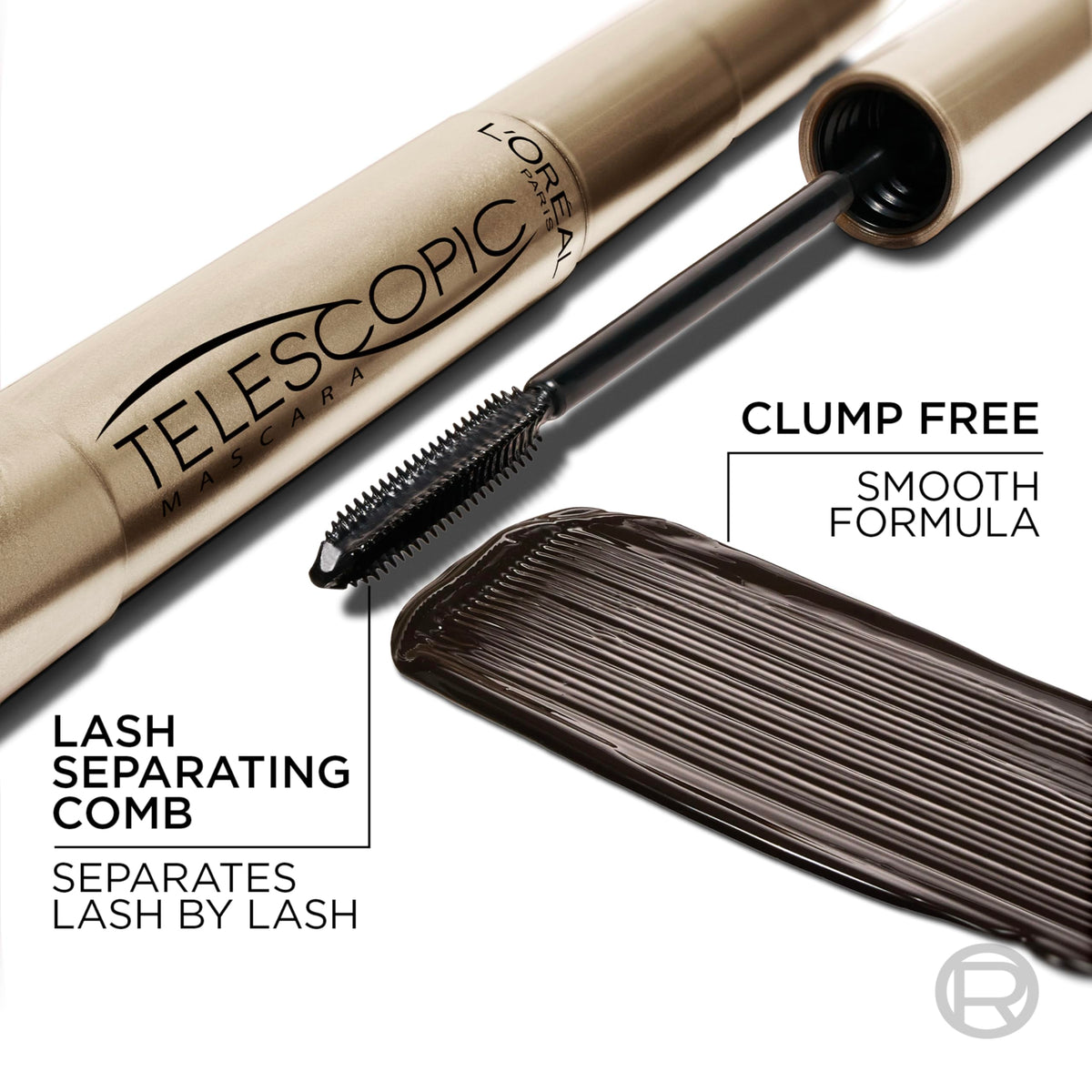 L’Oreal Paris Makeup Original Telescopic Mascara, Separating Mascara Volume and Length Formula, Washable, Blackest Black, 0.27 Fl Oz., 1 Count L'Oreal Paris