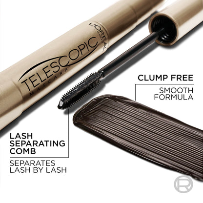 L’Oreal Paris Makeup Original Telescopic Mascara, Separating Mascara Volume and Length Formula, Washable, Blackest Black, 0.27 Fl Oz., 1 Count L'Oreal Paris